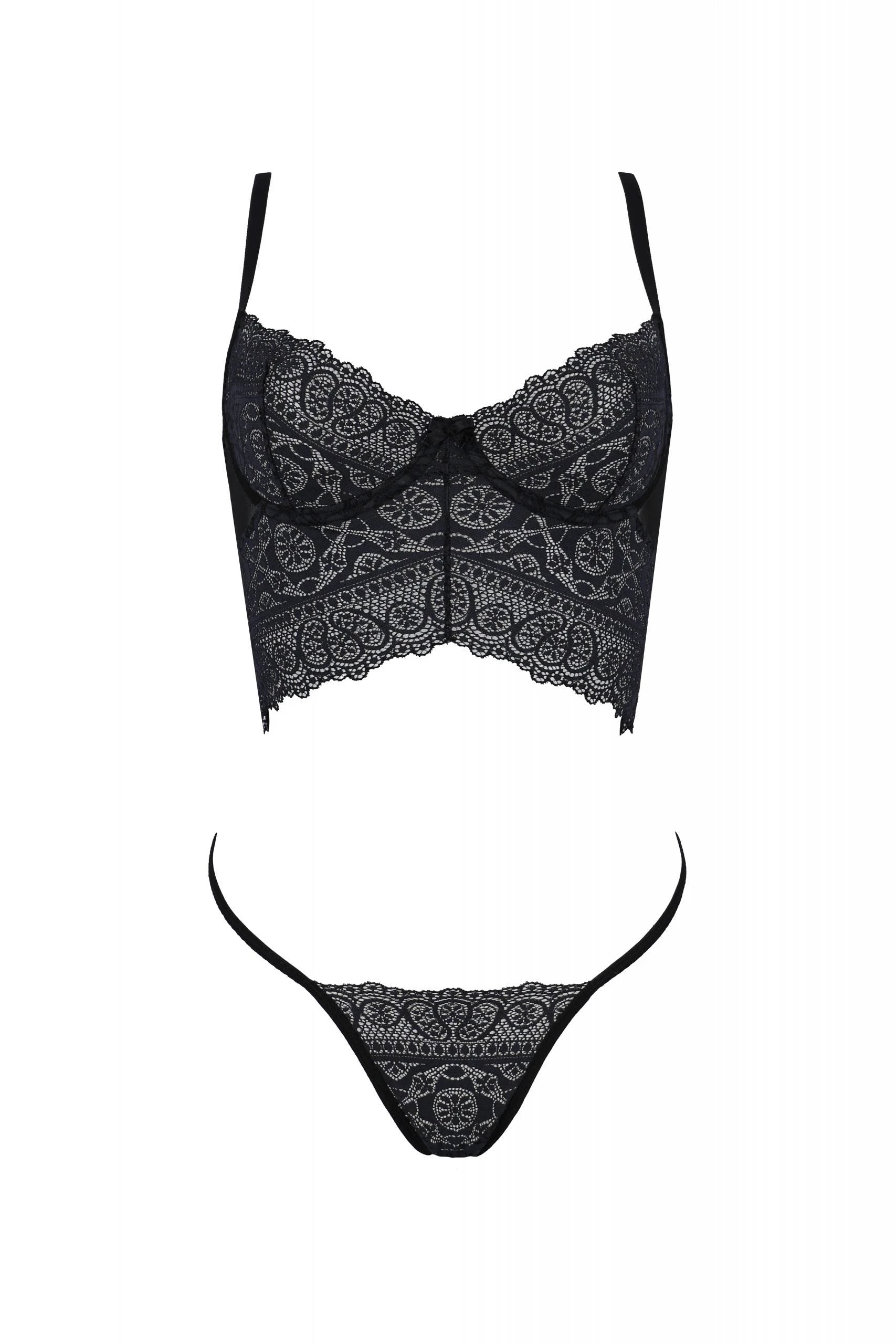 Longline Lace Bustier String Panty Set Passion Kerria by Passion Lingerie