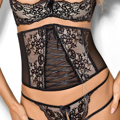 Sheer Lace-Up Waist Cincher Axami Peanut Tarte by Axami Lingerie