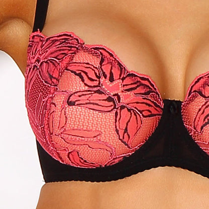 Nocturne Étoile Lace Balconette Bra – Black/Coral