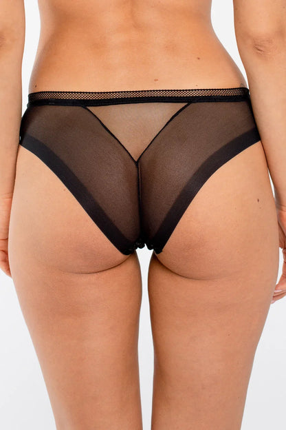 Samanta Leo Black Transparent Tulle Tanga Garter Panty