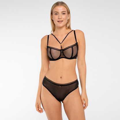 Samanta Leo Black Semi-Sheer Tulle Thong Panty