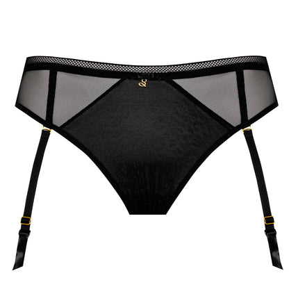 Samanta Leo Black Transparent Tulle Tanga Garter Panty