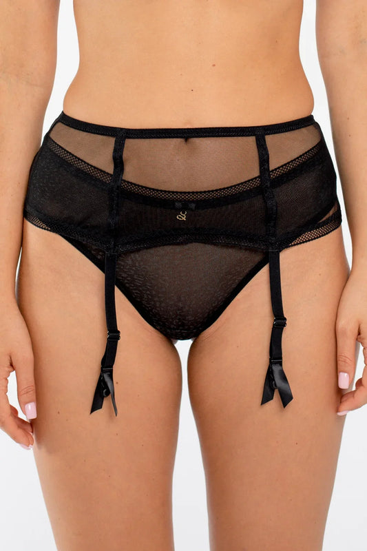 Samanta Leo Black Transparent Tulle Garter Belt