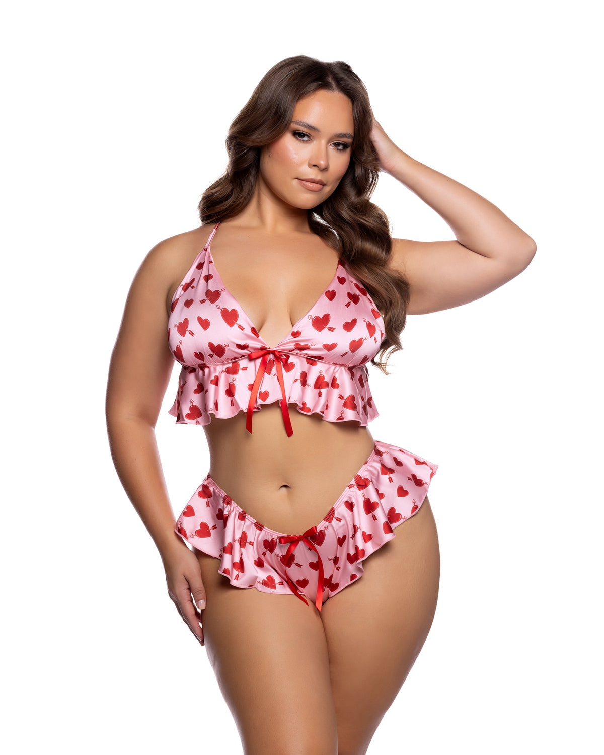 Heartfelt Interlude Satin Bralette and Ruffle Shorts Set