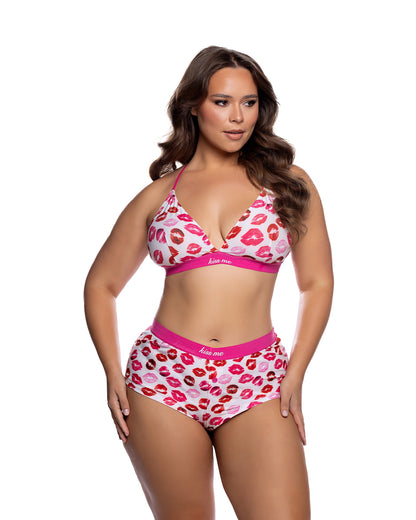 Kiss Refrain Modal Bralette and Shorts Set – White/Red