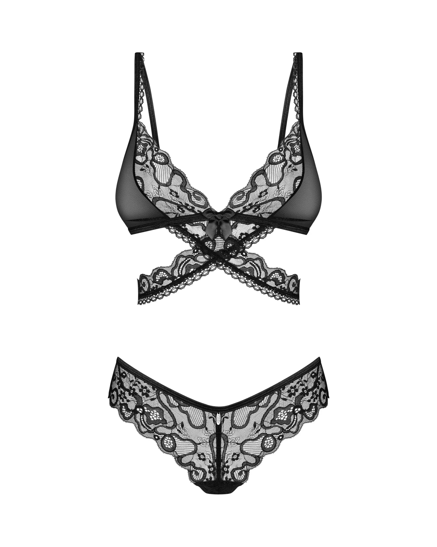 Obsessive Blomentis Soft Lace Bra & Sheer Thong Set
