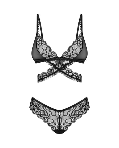 Obsessive Blomentis Soft Lace Bra & Sheer Thong Set