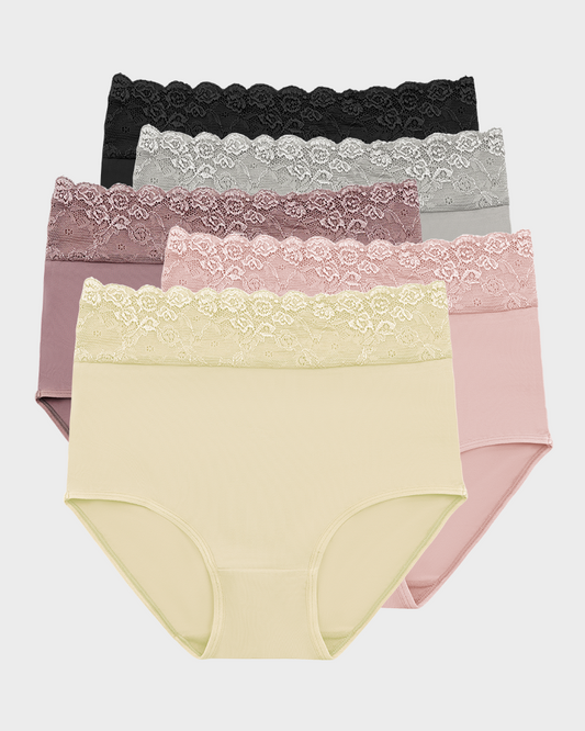 Lace-Trim Cotton Hipster Panties — 5 Pack