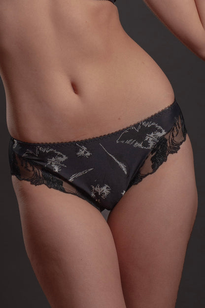 Sheer Mesh Lace Trim Bikini Panty Lavinia Silver Feathers by Lavinia