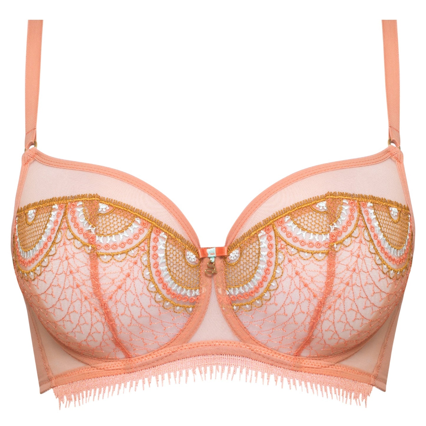 Samanta Lea Apricot Sheer Mesh Embroidered Underwire Bra