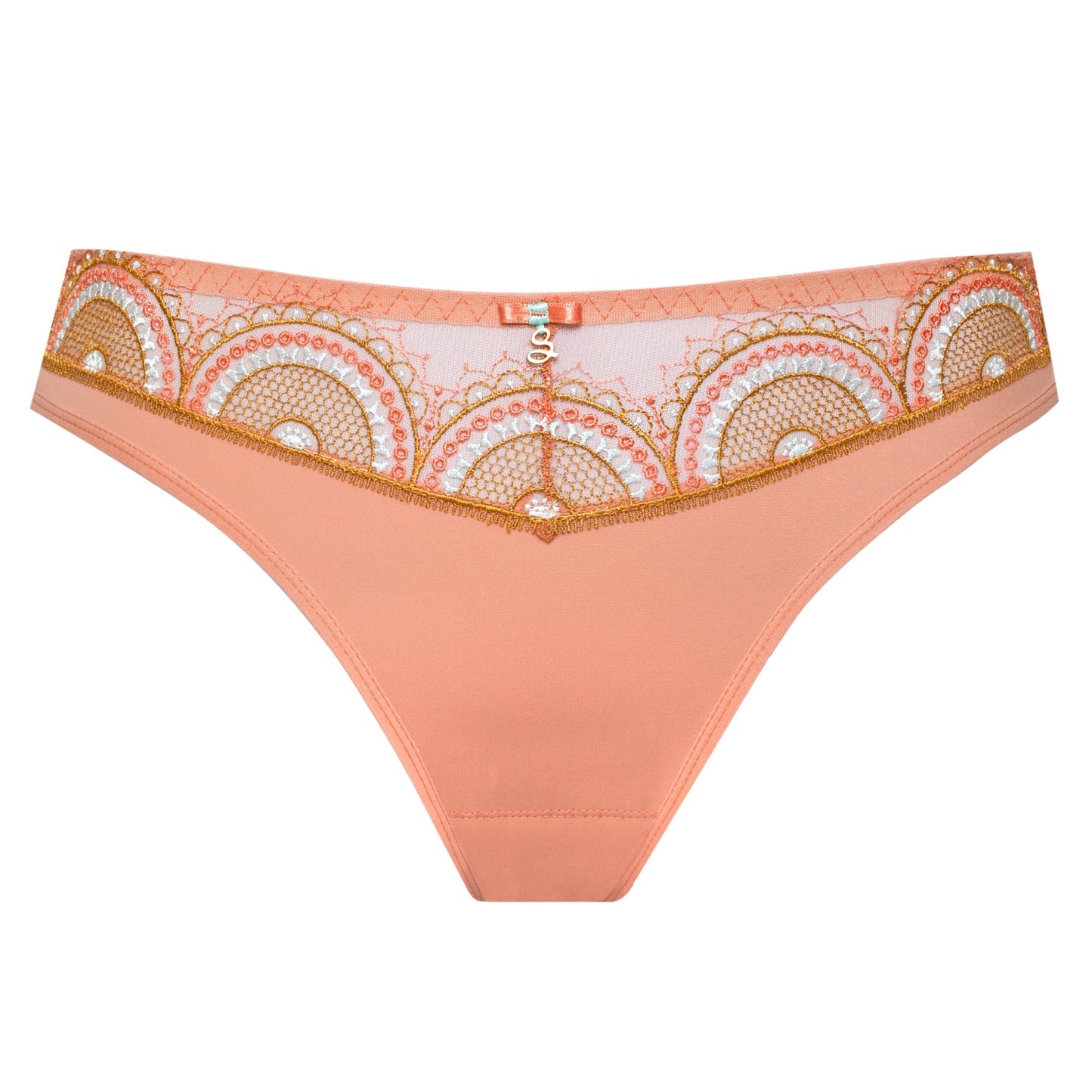 Samanta Lea Apricot Sheer Mesh Tulle Tanga Panty