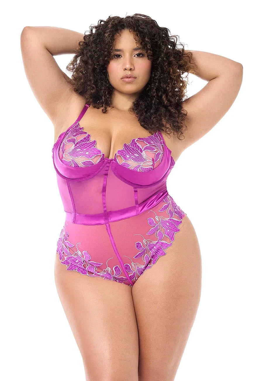 Mapale Twilight Orchid Sheer Embroidered Teddy by Mapale Lingerie