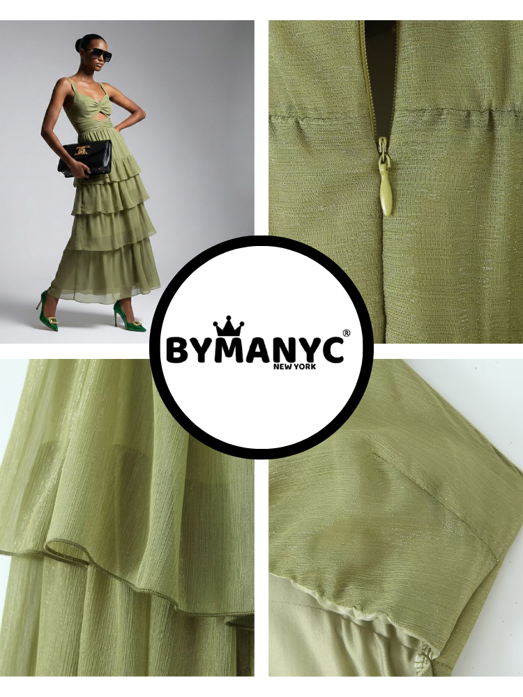 Maxi Dress New Collection BYMANYC ® New York • Olive Green Ruffles-2