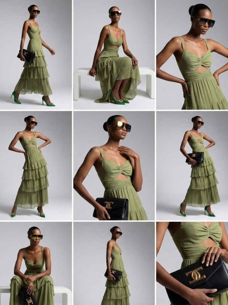 Maxi Dress New Collection BYMANYC ® New York • Olive Green Ruffles-1