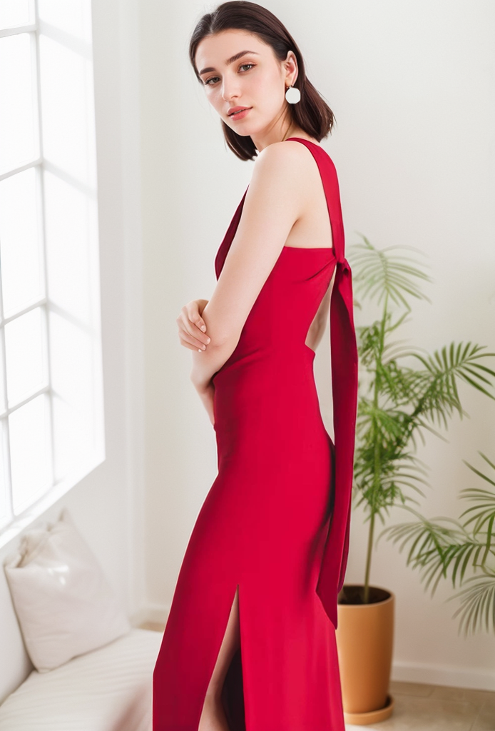 Adeline Line Bateau-Neck Satin Column Gown