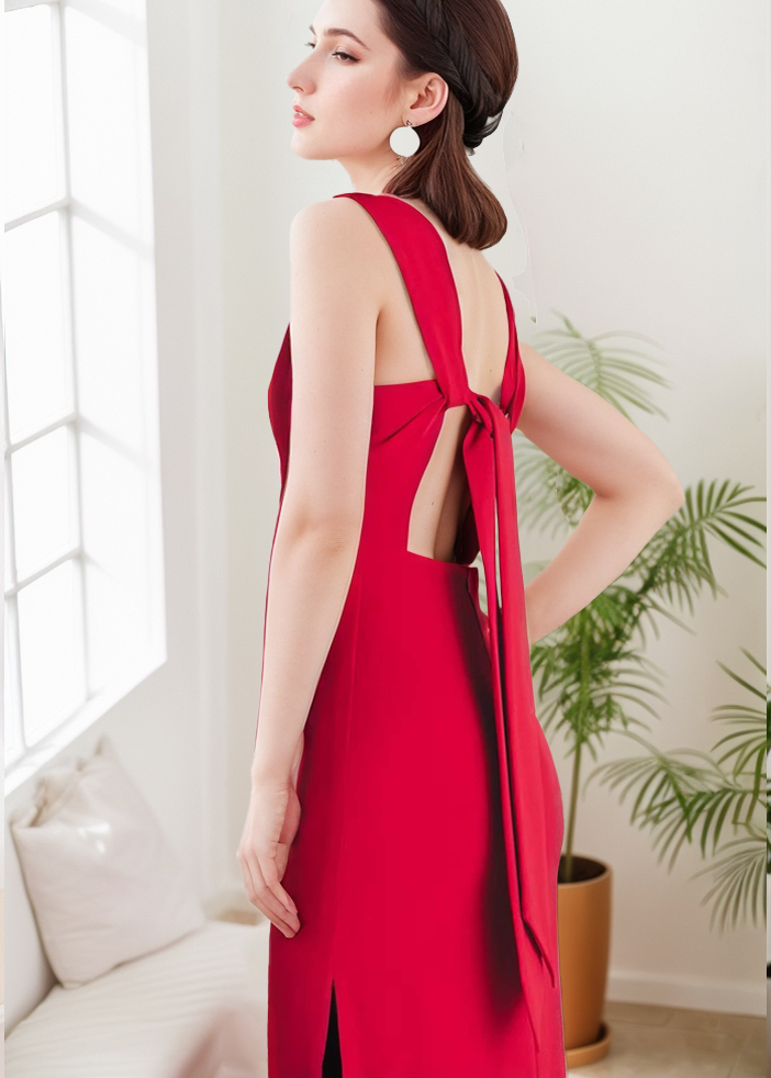 Adeline Line Bateau-Neck Satin Column Gown