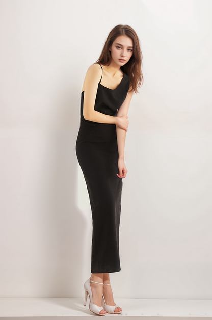 Angular Muse Geometric-Back Satin Evening Dress