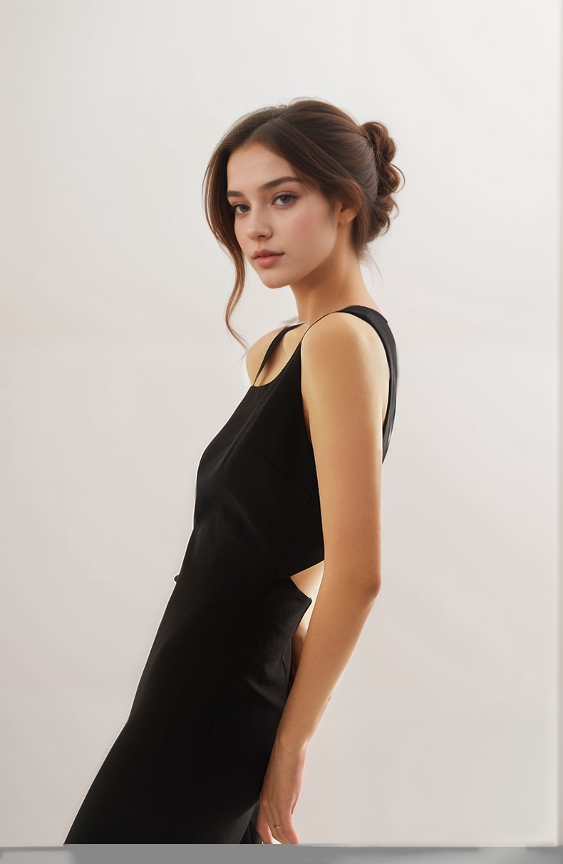 Angular Muse Geometric-Back Satin Evening Dress