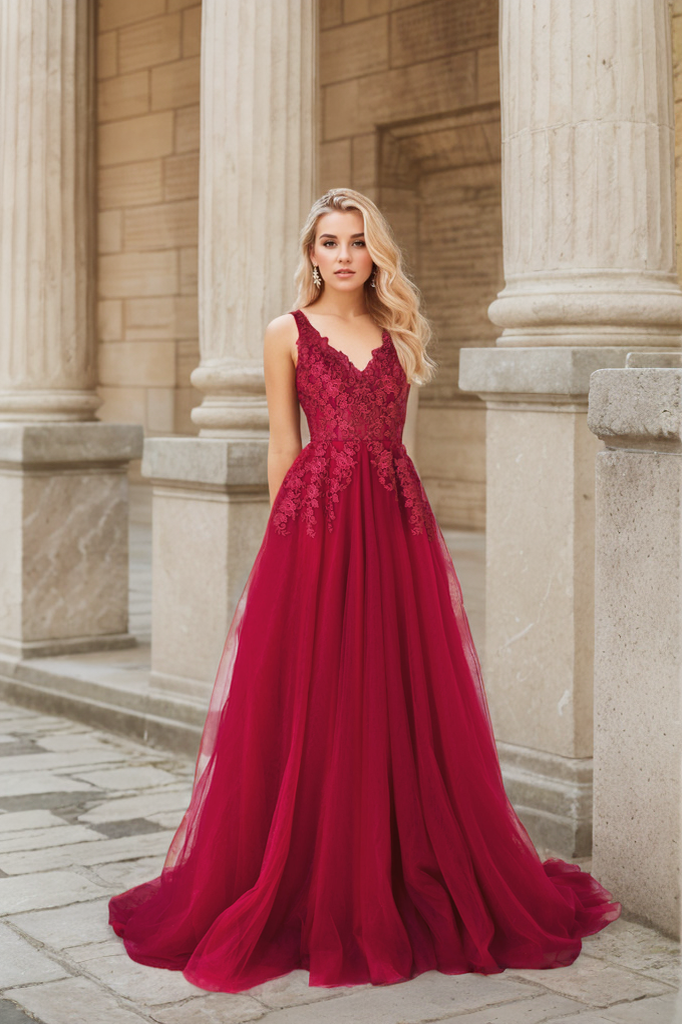 Amarante Reverie Deep-V Lace and Tulle Gown