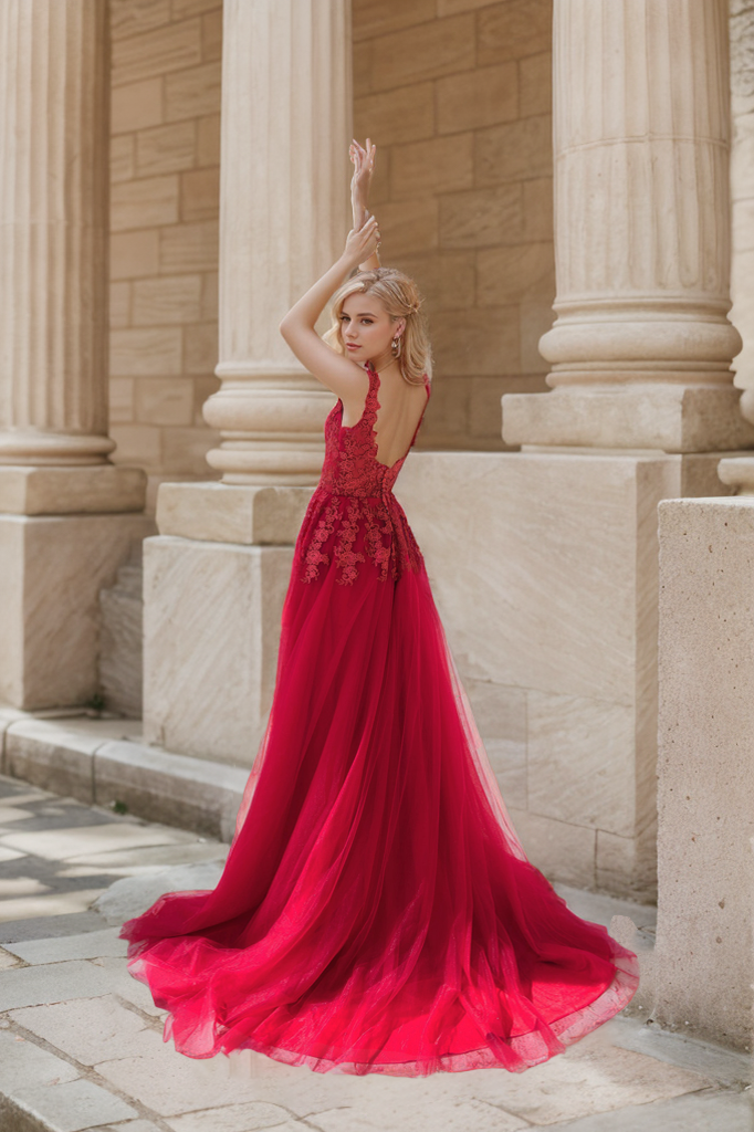 Amarante Reverie Deep-V Lace and Tulle Gown