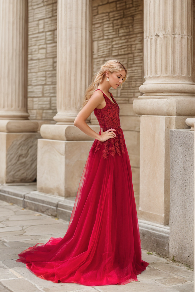 Amarante Reverie Deep-V Lace and Tulle Gown