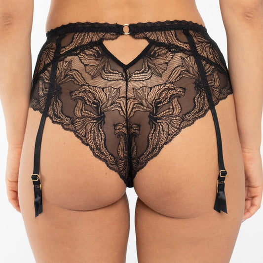 Samanta Nyks Black Sheer Mesh Polka Dot Tanga Garter Panty