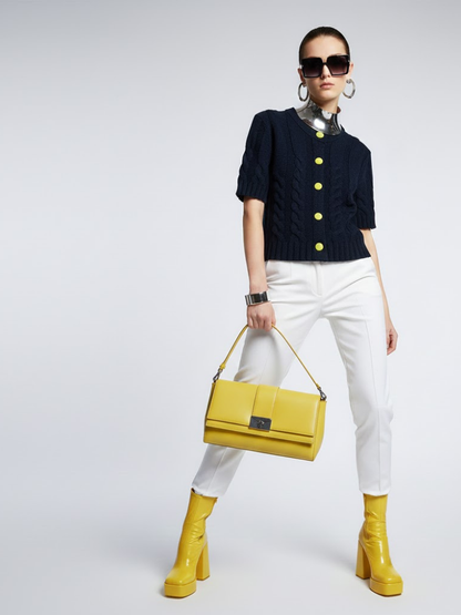 Navy Short-Sleeve Knit Cardigan SOHO: New Colección COUTURE in NOLITA - BYMANYC ® New York-1