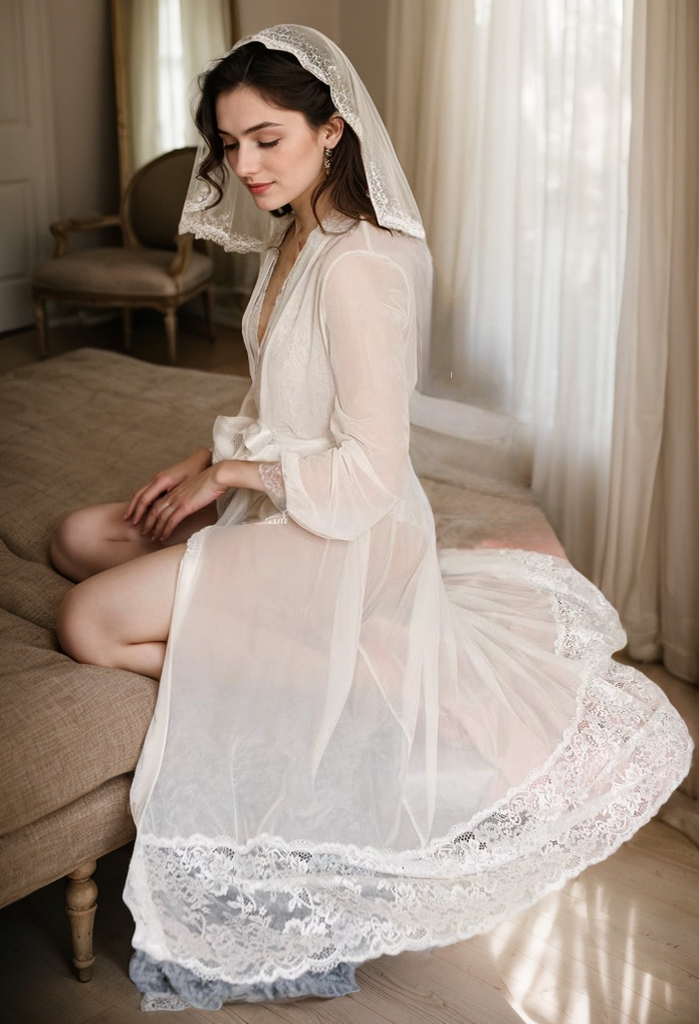 Clara Veil Sheer Lace Robe & Bodysuit Set