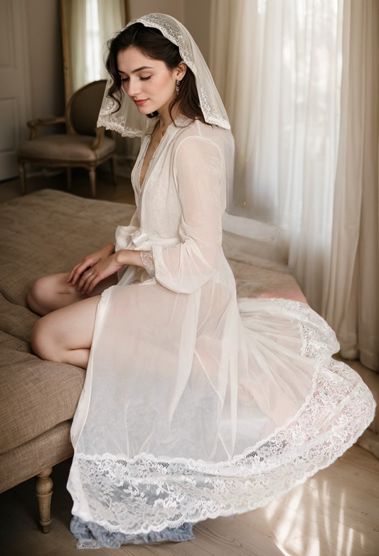 Clara Veil Sheer Lace Robe & Bodysuit Set