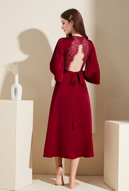 Avelisse Keyhole Lace-Back Satin Robe