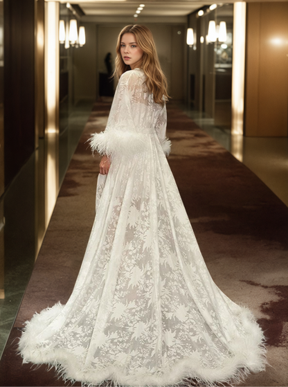 Maristella Plume Lace Robe and Slip Set