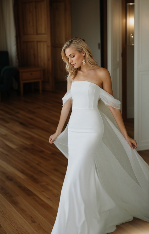 Aurette Ribbon Off-Shoulder Satin Wedding Dress