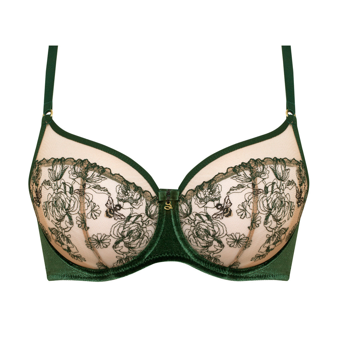 Samanta Ola Malachite Velvet Sheer Embroidered Underwire Bra