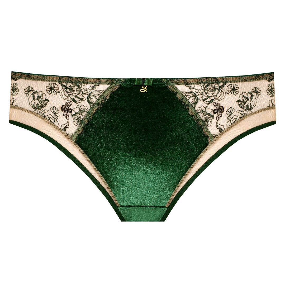 Samanta Ola Malachite Velvet Sheer Embroidered Brief Panty