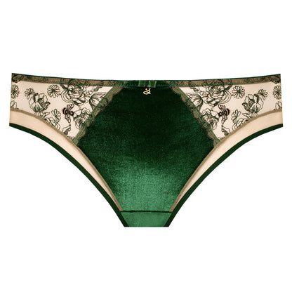 Samanta Ola Malachite Velvet Sheer Embroidered Brief Panty