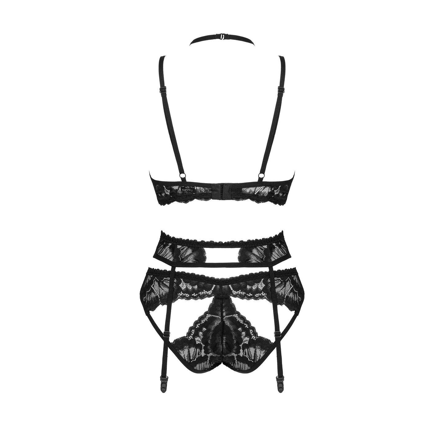 Sheer Mesh Lace 3 Piece Lingerie Set Alessya by Obsessive Lingerie