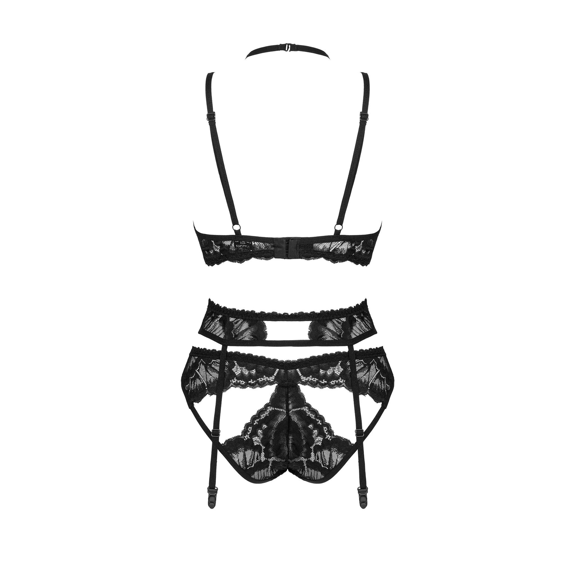 Sheer Mesh Lace 3 Piece Lingerie Set Alessya by Obsessive Lingerie
