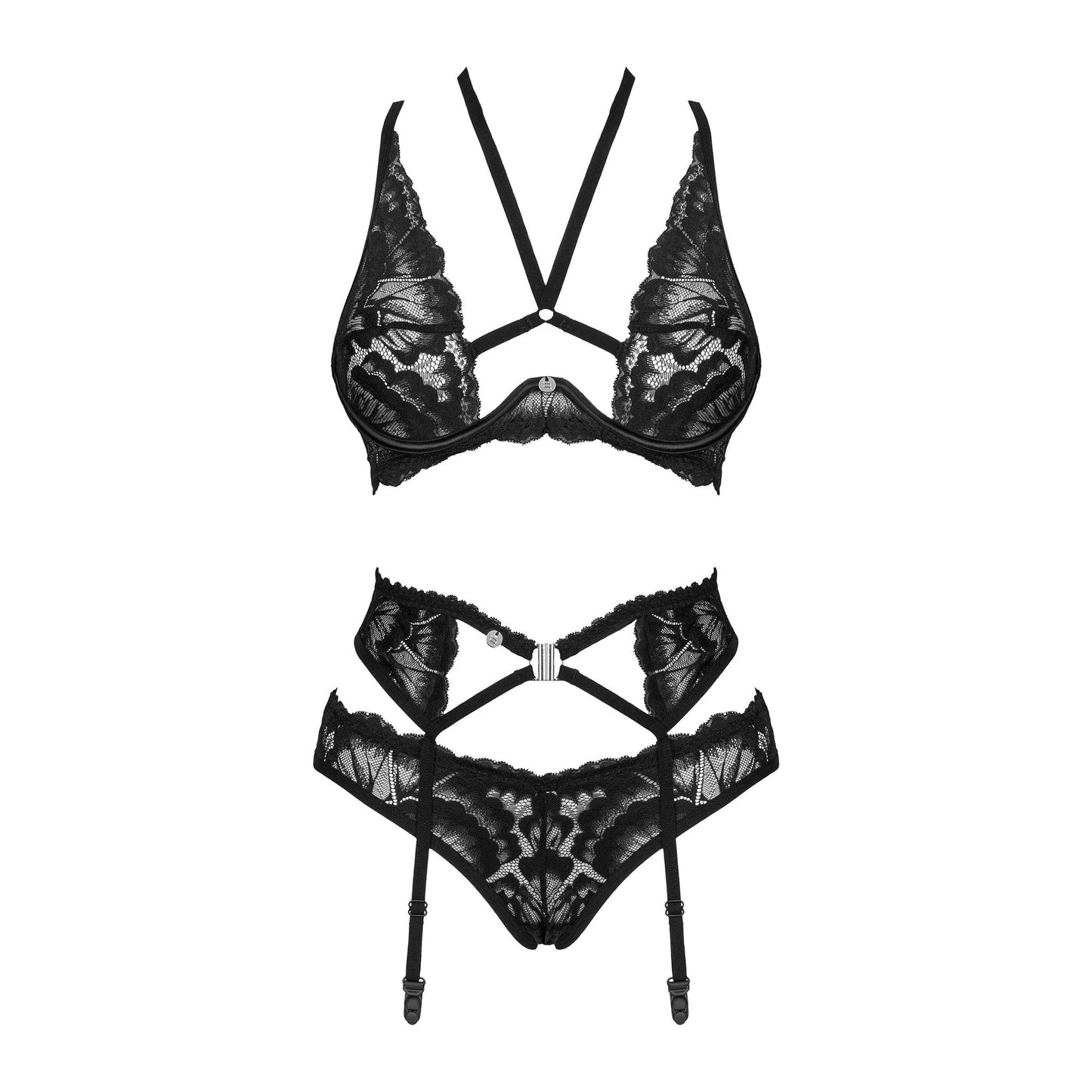 Sheer Mesh Lace 3 Piece Lingerie Set Alessya by Obsessive Lingerie