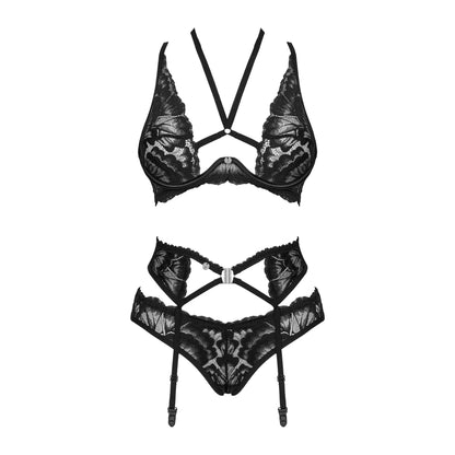 Sheer Mesh Lace 3 Piece Lingerie Set Alessya by Obsessive Lingerie