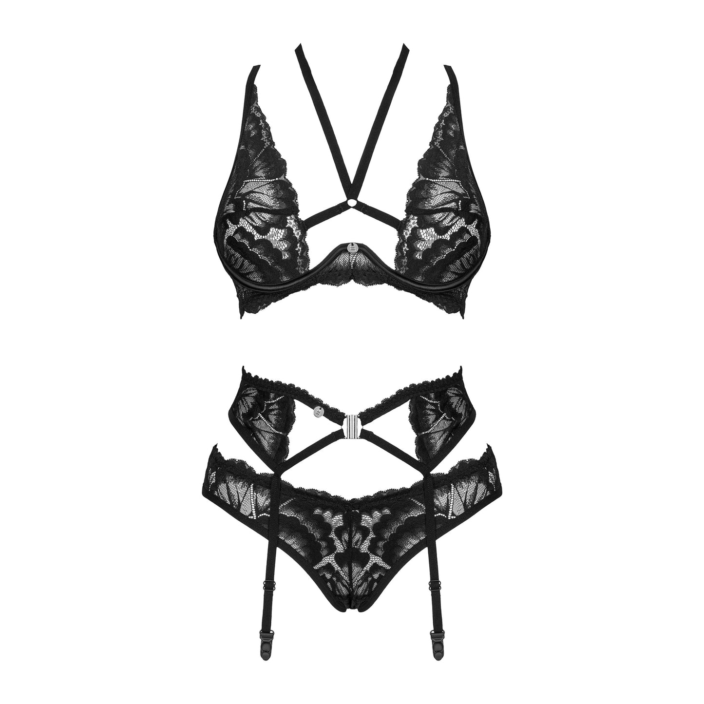 Obsessive Alessya Sheer Mesh Lace 3 Piece Lingerie Set