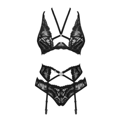 Obsessive Alessya Sheer Mesh Lace 3 Piece Lingerie Set