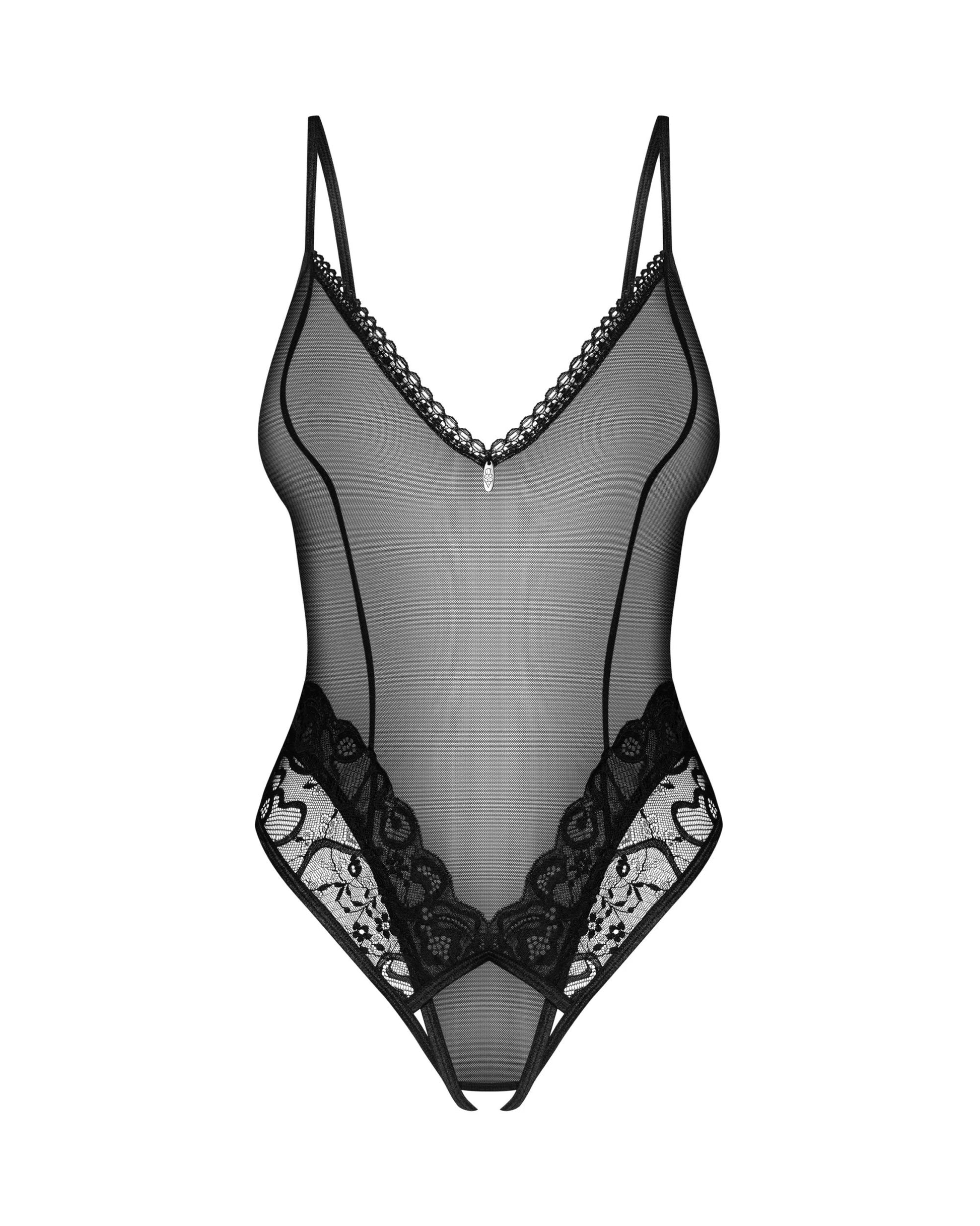 Sheer High Leg Crotchless Lace Bodysuit Blomentis by Obsessive Lingerie