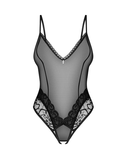 Sheer High Leg Crotchless Lace Bodysuit Blomentis by Obsessive Lingerie