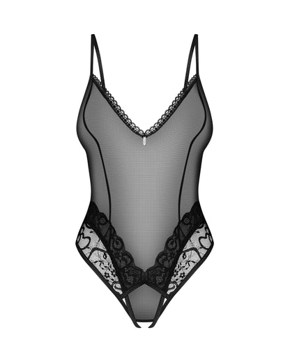 Obsessive Blomentis Sheer High Leg Crotchless Lace Bodysuit