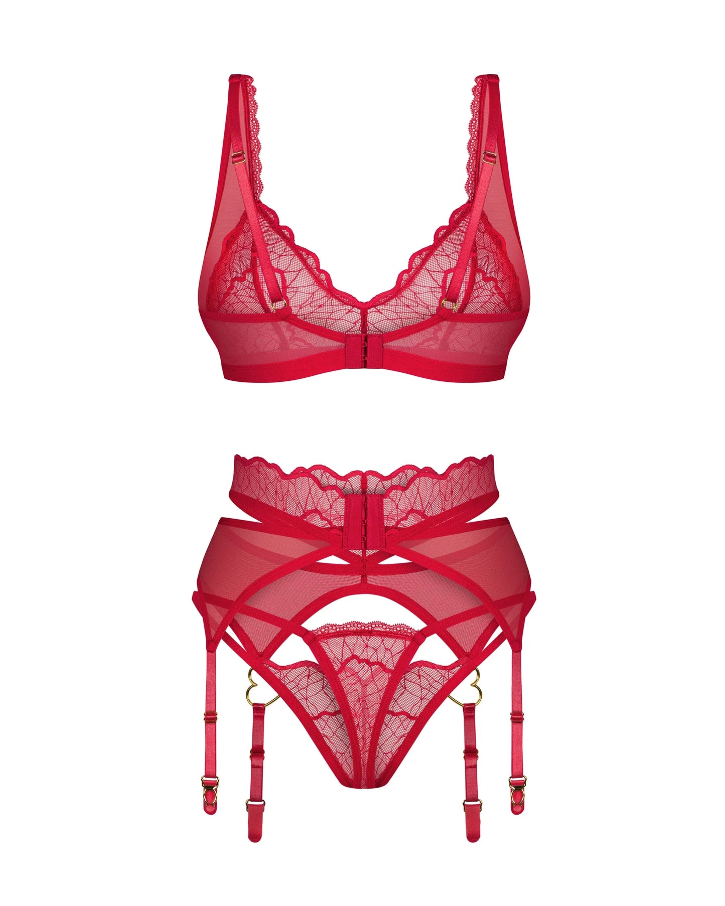 Obsessive Cupide Desir Sheer Bralette Thong Garter Belt Set