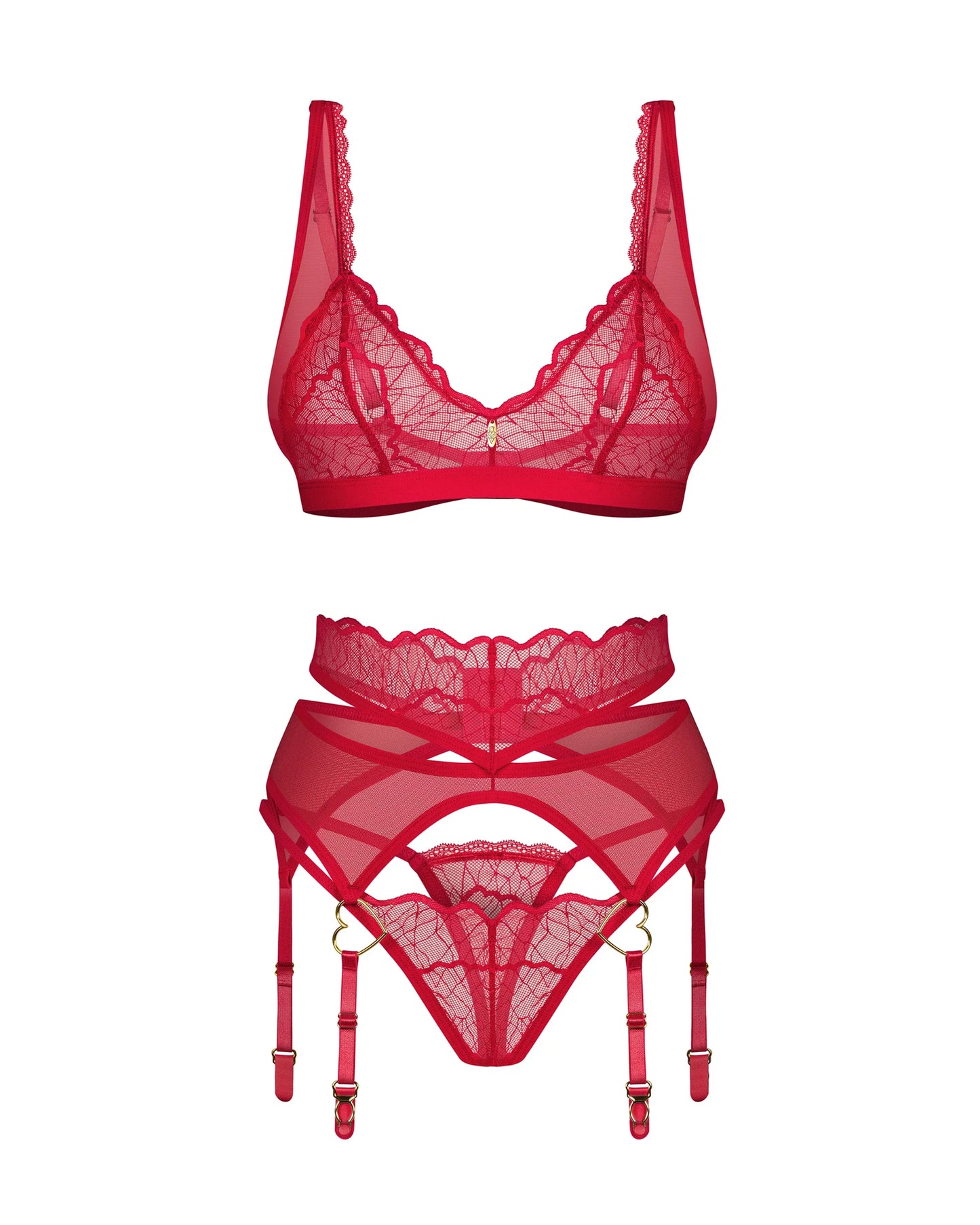 Obsessive Cupide Desir Sheer Bralette Thong Garter Belt Set