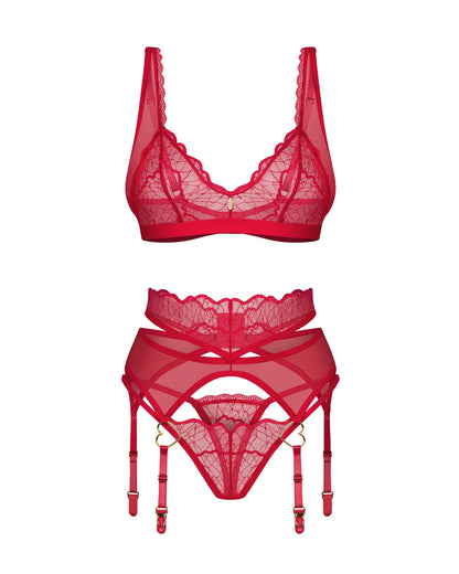 Obsessive Cupide Desir Sheer Bralette Thong Garter Belt Set