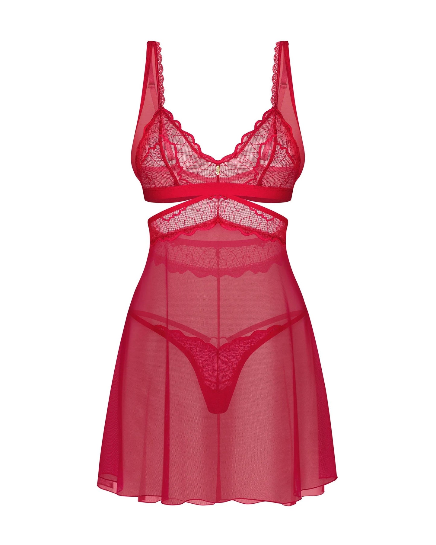 Cupide Desir Red Lace Babydoll Lingerie Set with Thong by Obsessive Lingerie