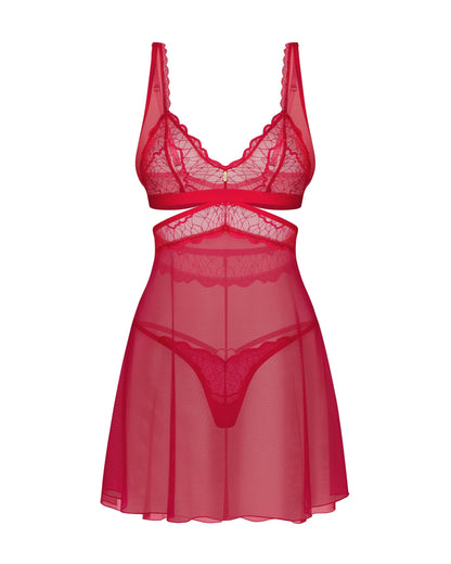 Cupide Desir Red Lace Babydoll Lingerie Set with Thong by Obsessive Lingerie