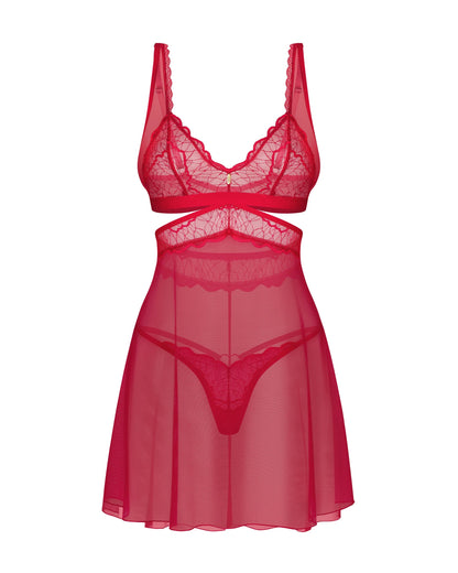 Obsessive Cupide Desir Red Lace Babydoll & Thong Lingerie Set